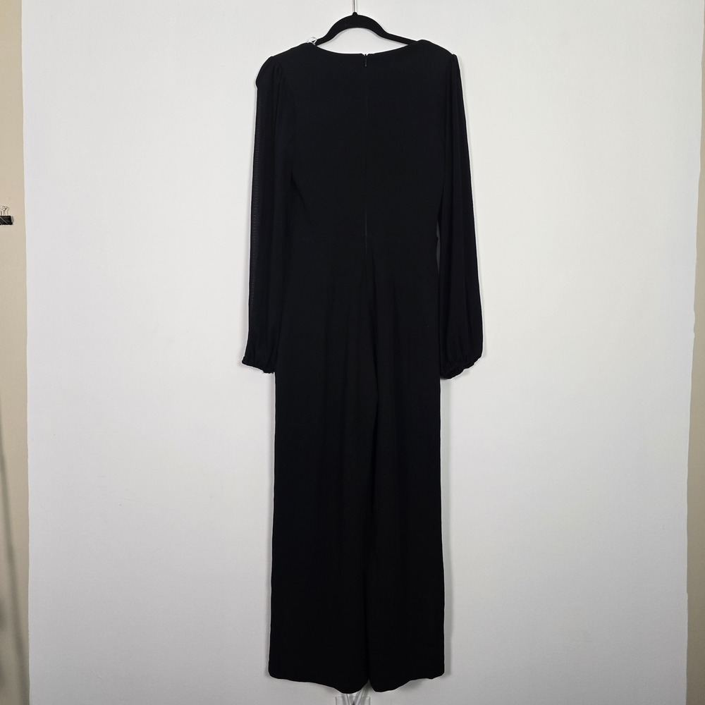 Lulus Perfect Charisma Jumpsuit Women M Black Sheer Mesh Sleeve Wide Leg Chic - Picture 5 of 15